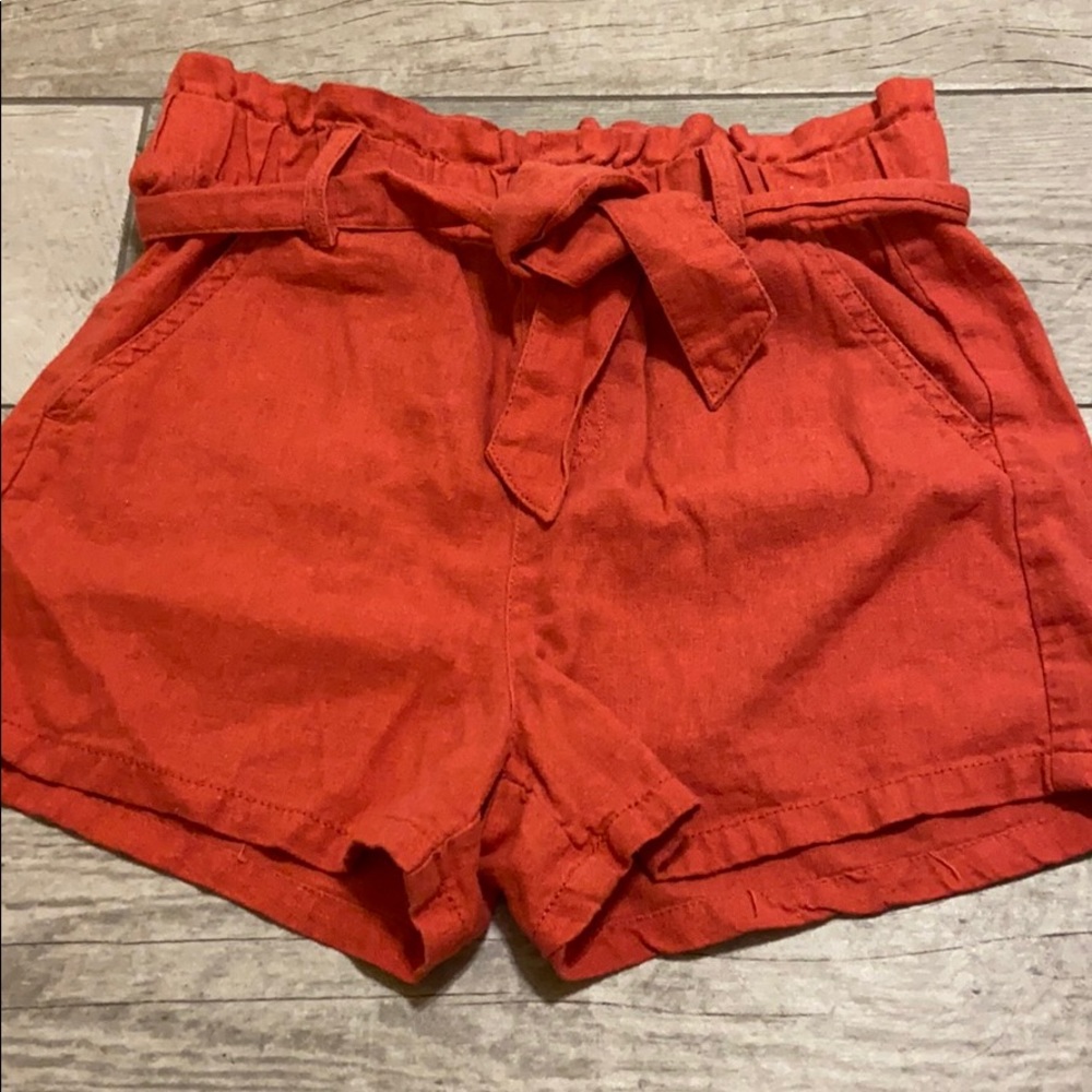 Coral paper bag shorts